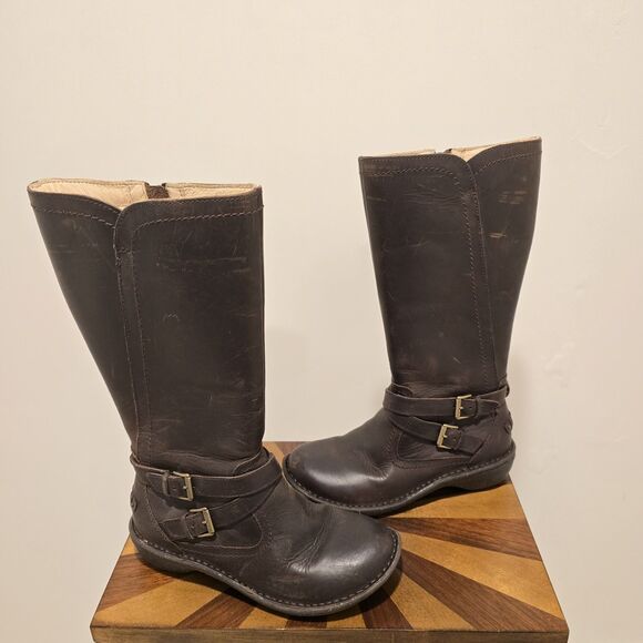 UGG Australia Rosen Riding Boots Brown Leather 7 Womens Wool Fur Lined Winter - Picture 1 of 15